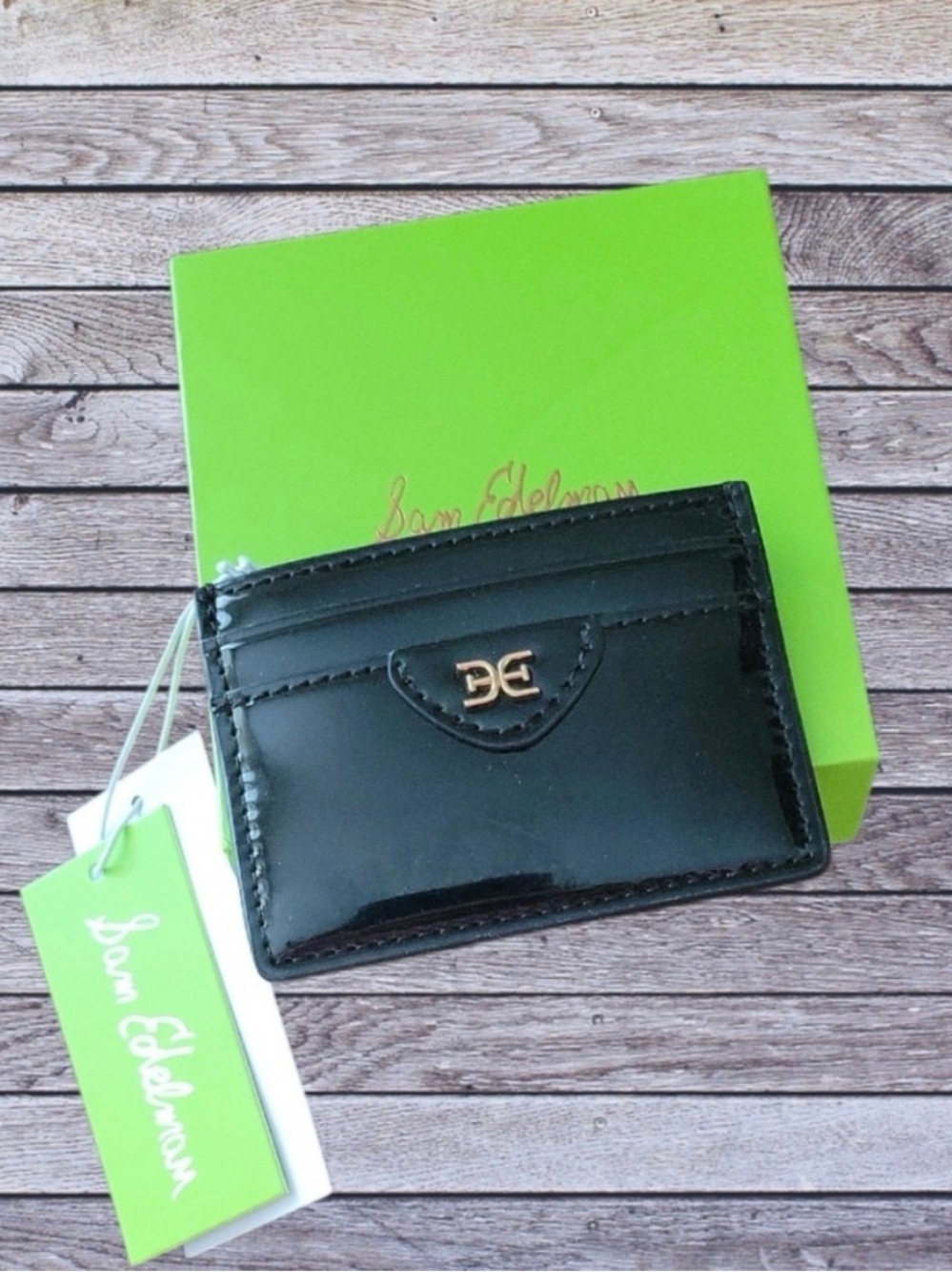 Sam Edelman Glossy Black Card Holder in Original Box NWT